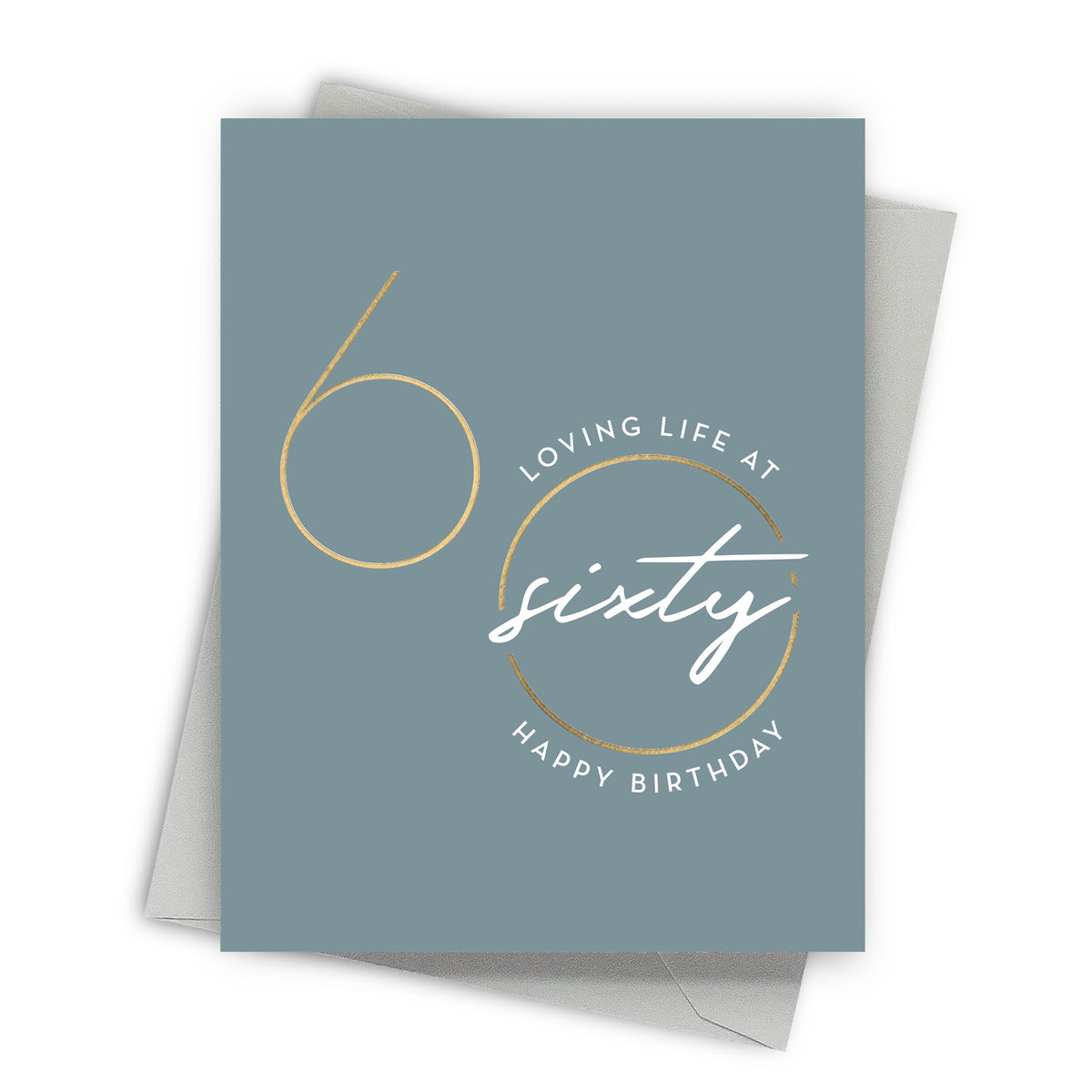 Blue birthday card with gold and white text on a white background