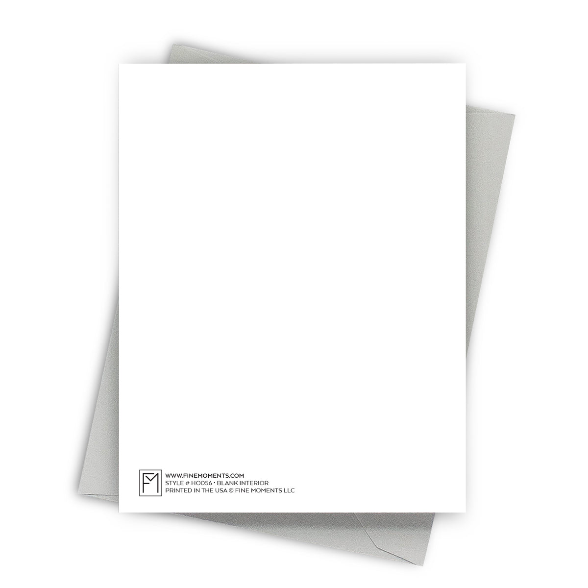 White greeting card with a small black logo and text on a white background