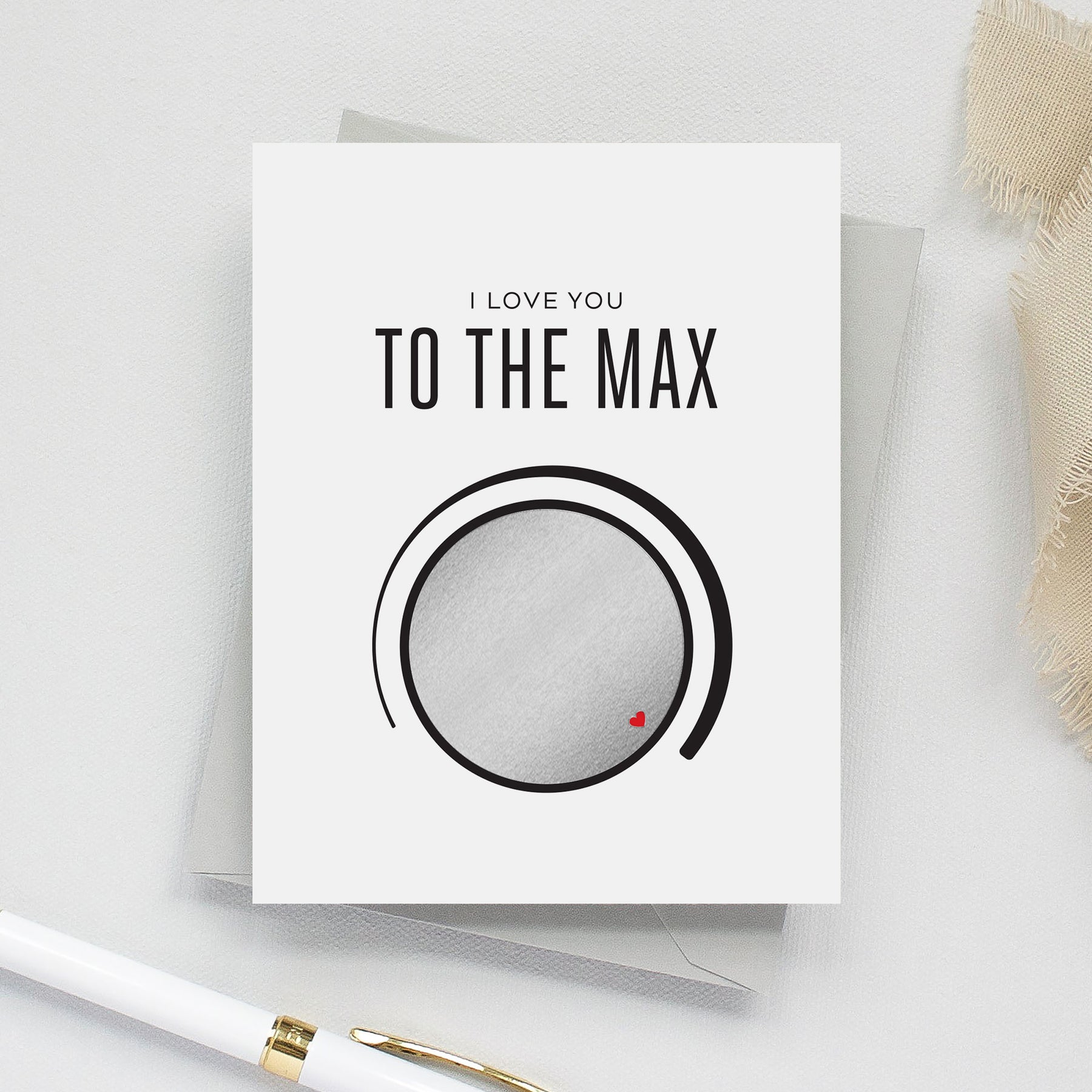Greeting card with 'I love you to the max' text and design on a white background
