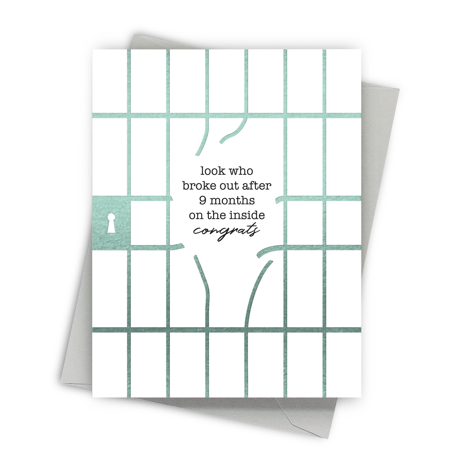 Baby card with text and grid design on a white background