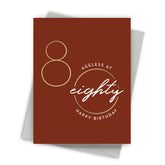Birthday card with 'Ageless at Eighty' design on a brown background