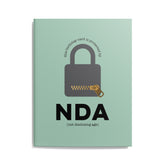 Green birthday card featuring a padlock with a message that reads "the birthday card is protected by NDA – not disclosing age"