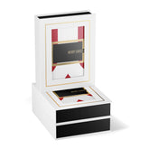 Santa inspired holiday card inside box with clear window