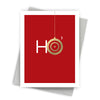 Red greeting card with 'HO' and a gold ornament design on a white background