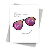 Greeting card with sunglasses graphic and text for Mother's Day on a white background