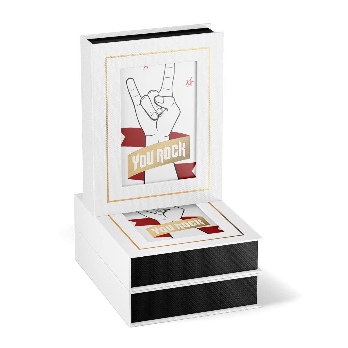 Cardboard box with 'You Rock' design on a white background