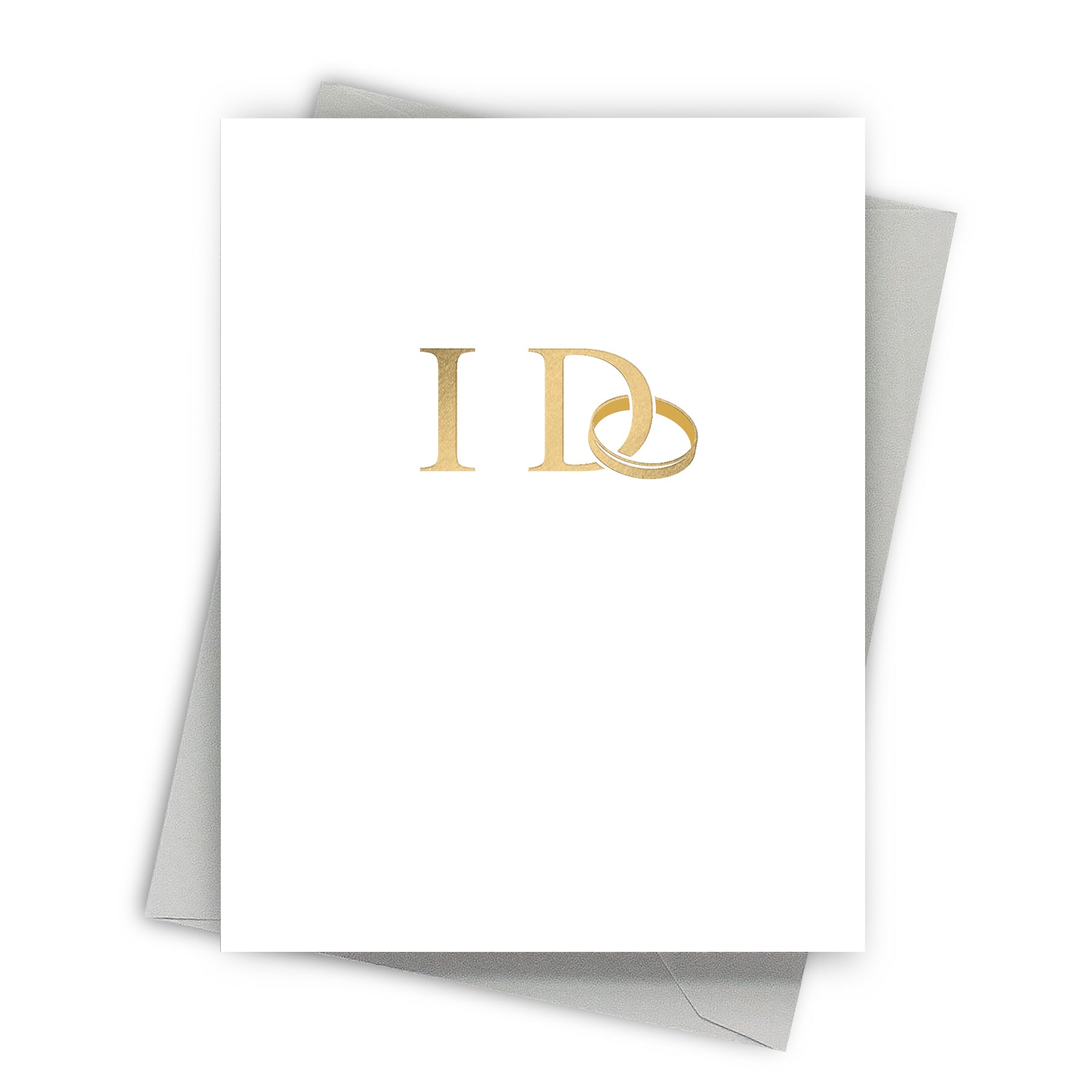 White card with gold monogram on a white background